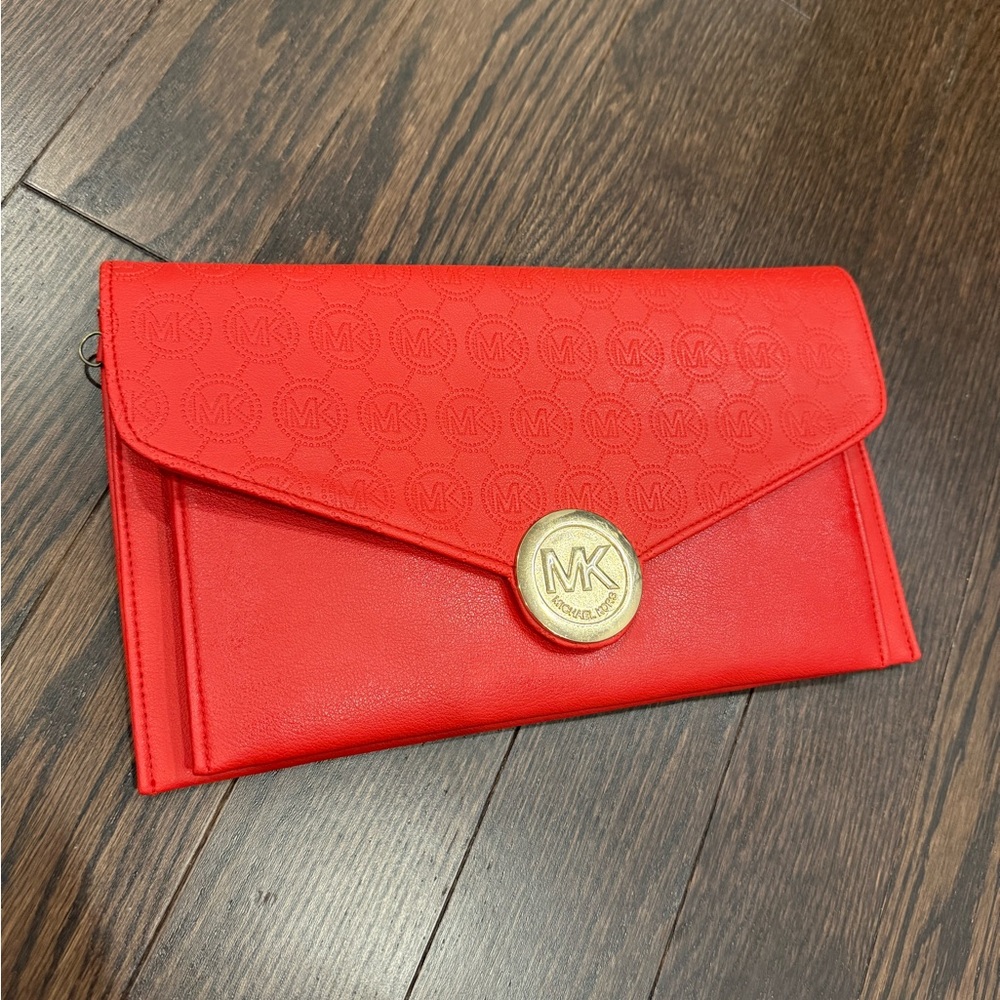 Michael Kors Vibrant Red Clutch with Gold Accent